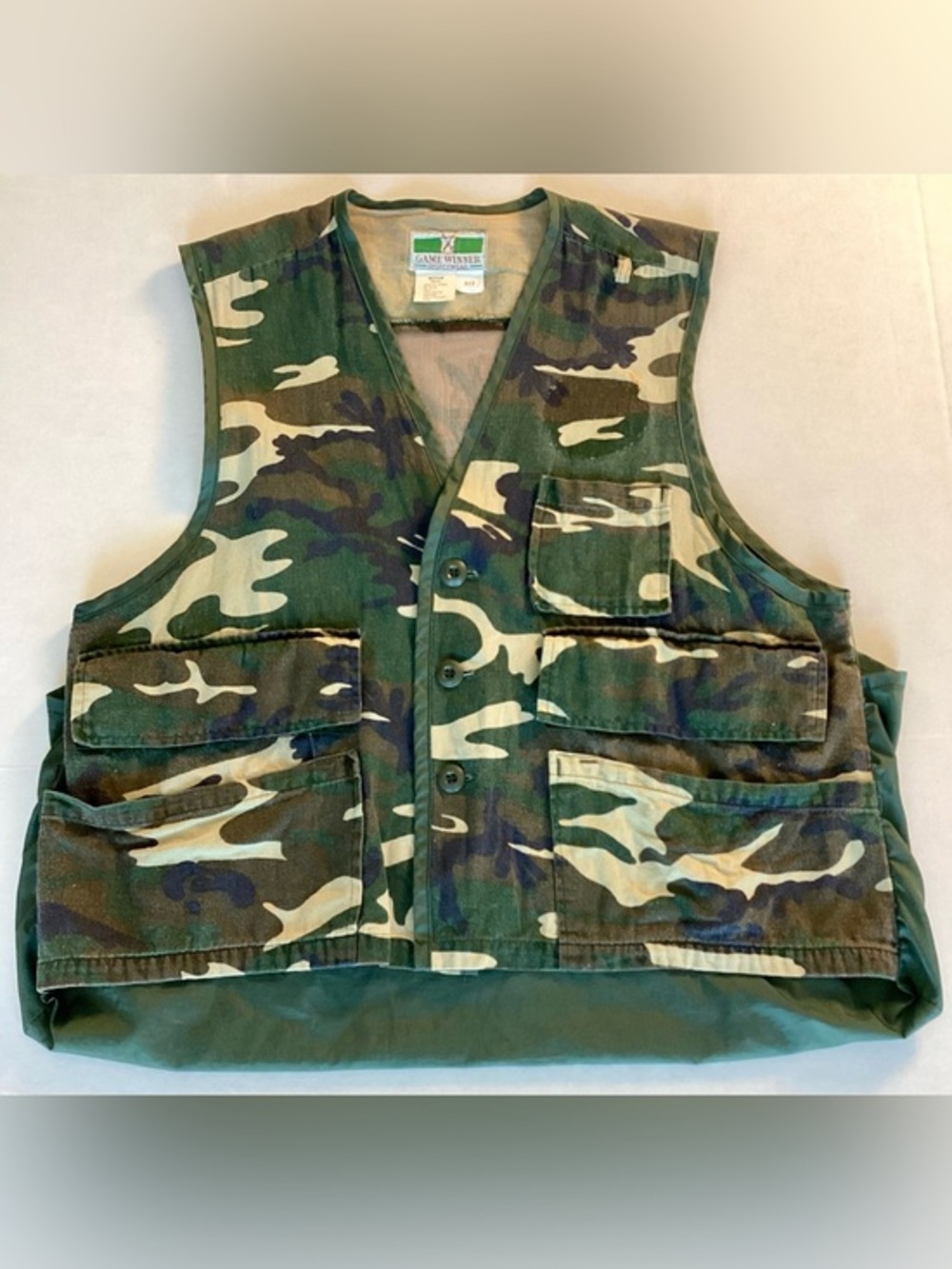 VTG Game Winner Camo Hunting Vest M 38/40 Gorpcore Utility Mesh Pocket Cargo